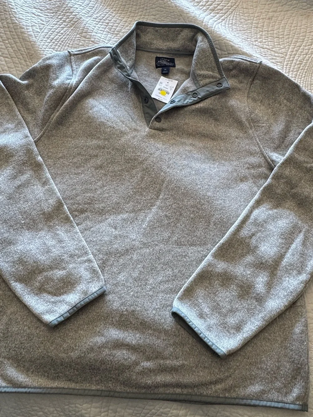 New! J. Crew Gray Marled Fleece Half-Snap Pullover Heather in Light Grey